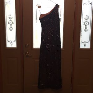 Blue sequence long off shoulder prom dress